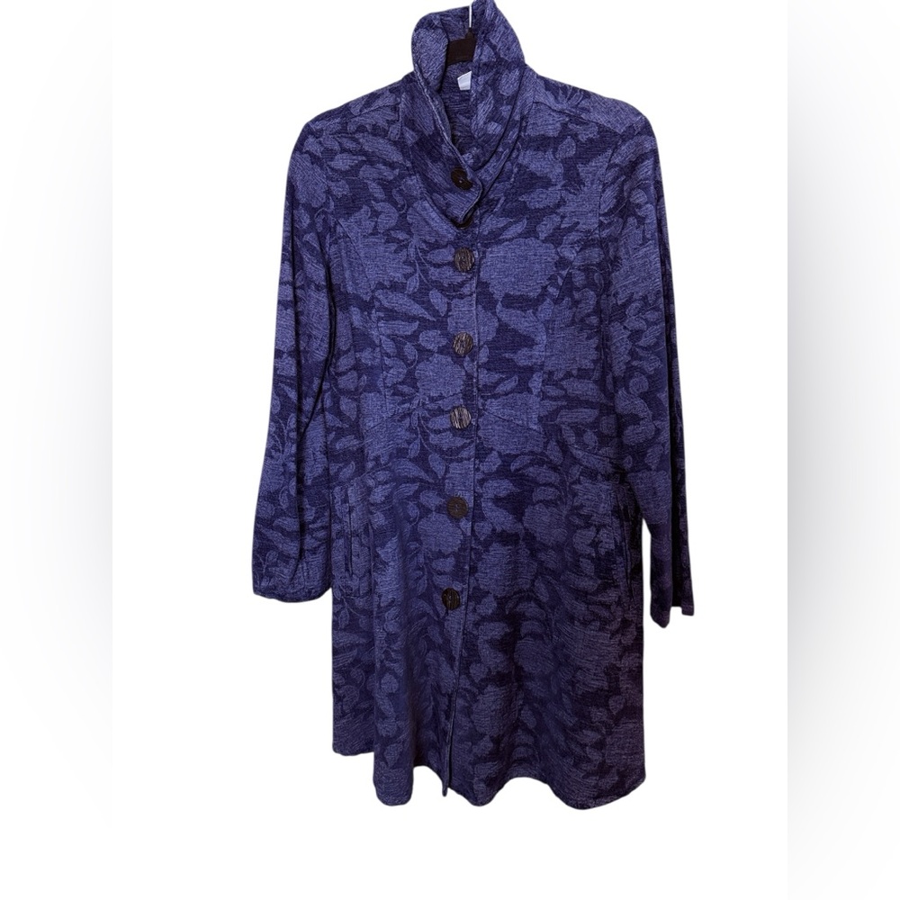 C.M.C Women’s Cotton Chenille Tapestry Funnel Neck Brocade Indigo Coat Sz S